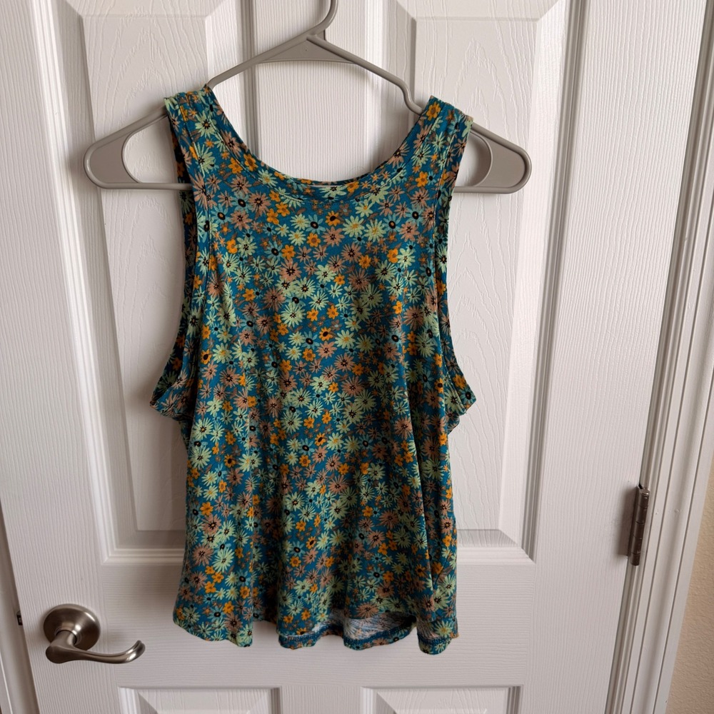 Secret Treasures Teal Floral Daisy Cotton Sleep Tank Top Womens Medium 8-10
